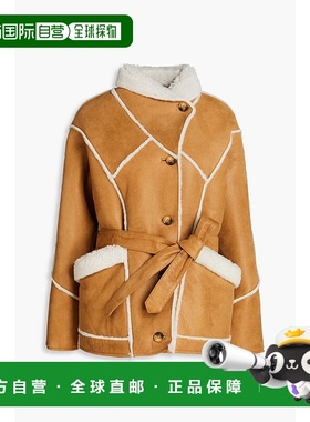 香港直邮Maje 女士 束带毛羊皮大衣 MFPOU01042CAMEL