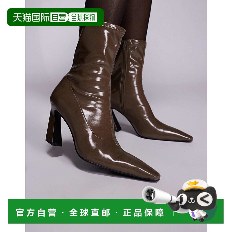 香港直邮ASOS 女士 Ember chisel sock 设计鞋头橄榄绿短靴