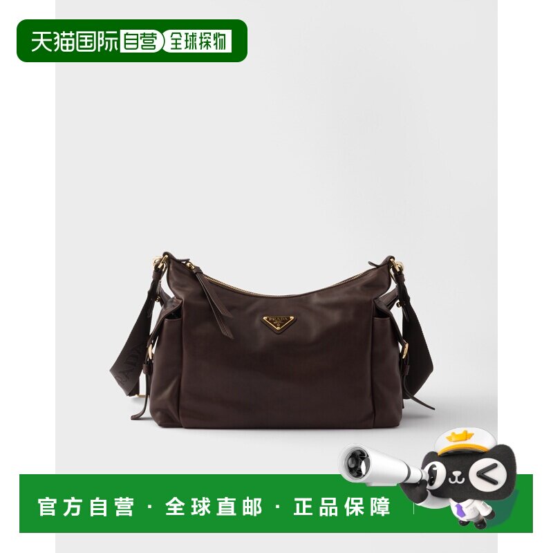 自营欧洲直邮Prada普拉达 Explore系列女士赭石色羔羊皮拉链开合