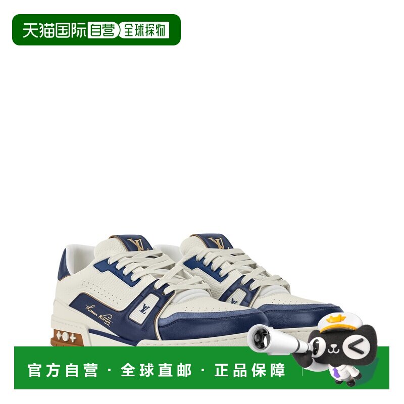 自营欧洲直邮LV路易威登 Trainer男士海军蓝小牛皮粒面运动鞋男鞋