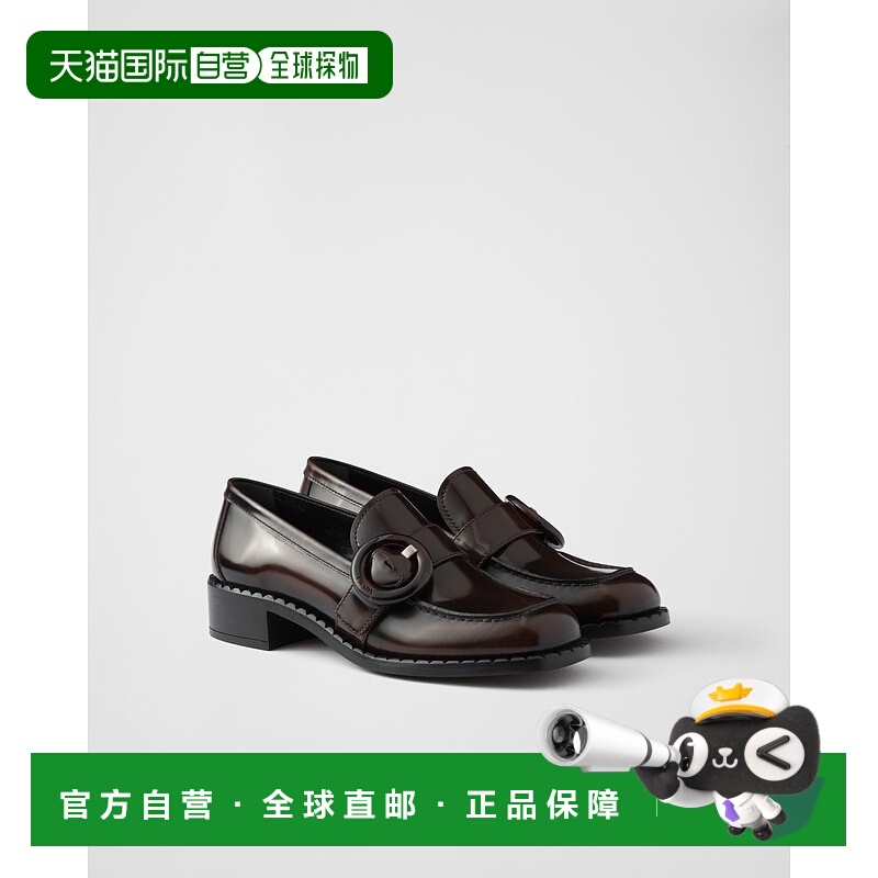 自营欧洲直邮Prada普拉达 女士赭石色小牛皮亚克力扣环莫卡辛鞋