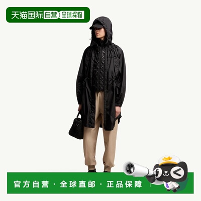 自营欧洲直邮Moncler盟可睐 Expression女士黑色帆布长款派克大衣