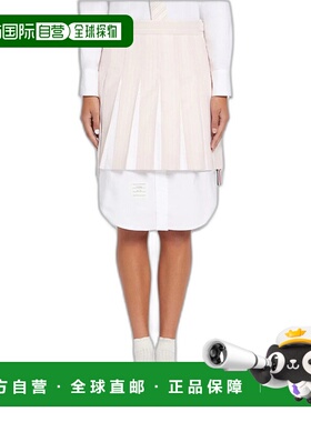 香港直邮Thom Browne 徽标褶皱迷你半身裙 FGC724A08098羊毛a字裙