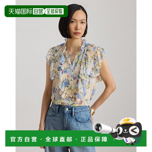 自营欧洲直邮Ralph Lauren拉夫劳伦 女士蓝色聚酯纤维碎花荷叶边