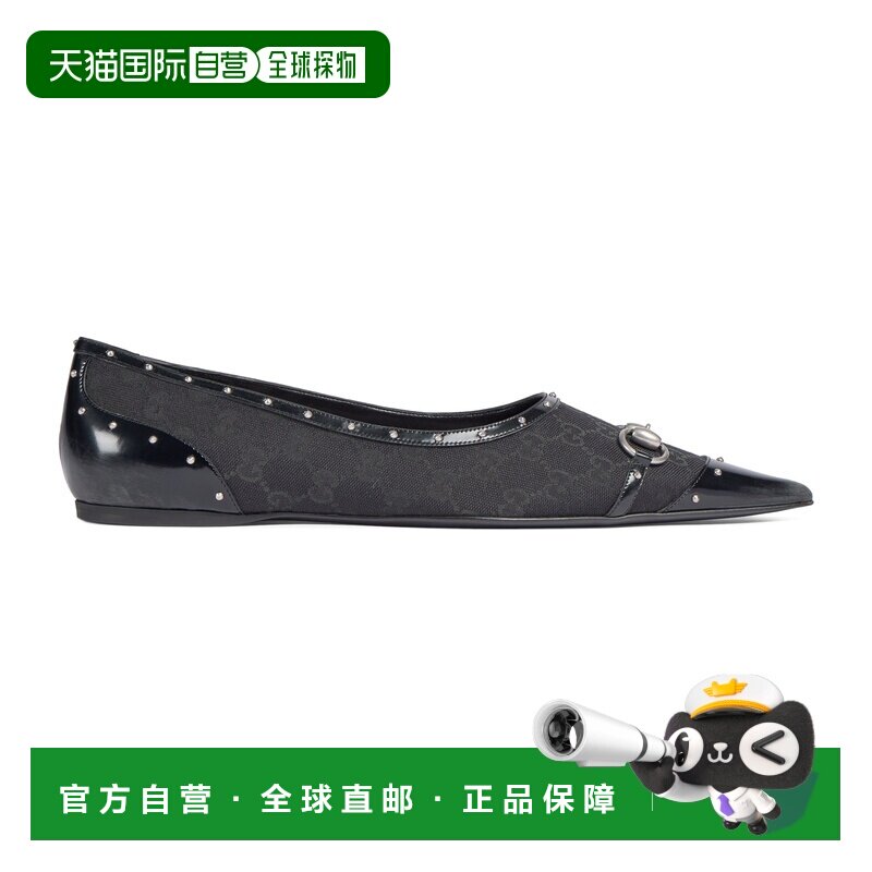 自营欧洲直邮GUCCI古驰 男士黑色GG帆布铆钉尖头乐福鞋