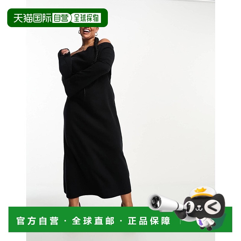 1h可退 香港直邮ASOS 女士 Curve bardot 设计柔软喇叭袖中长连衣