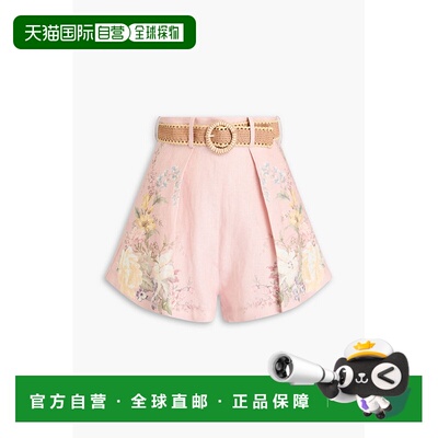 1h可退 香港直邮ZIMMERMANN 女士 束带印花亚麻短裤 9921ASS243PI
