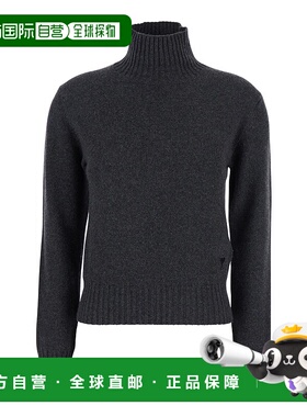 香港直邮Ami Paris 女士 Trims 灰色高领罗纹羊绒毛衣 FKS8330050