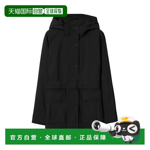 自营欧洲直邮Burberry博柏利 女士黑色锦纶连帽抽绳拉链B型腰带口