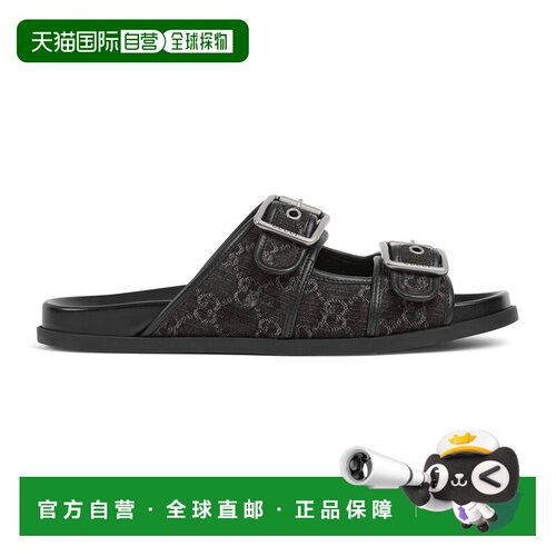 自营欧洲直邮GUCCI古驰 男士黑色GG牛仔布搭扣穆勒鞋凉鞋拖鞋