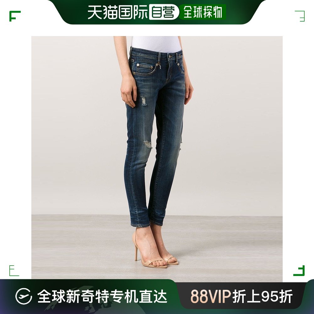 香港直邮R13 DENIM 女裝深蓝色破洞紧身牛仔裤