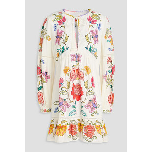 香港直邮FARM 女士 层叠印花亚麻混纺迷你连衣裙 321345FLORA RIO