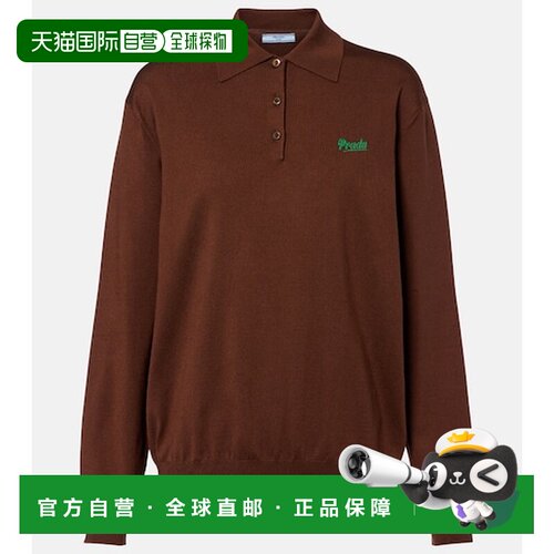 香港直邮Prada 普拉达 女士 真丝混纺Polo毛衣 brown棕色 舒适时