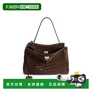 自营欧洲直邮Balenciaga巴黎世家 Rodeo女士深棕色鳄鱼纹中号手提