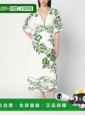 1h可退 香港直邮FARM RIO 女士 花朵层叠中长连衣裙(白/绿) 33195