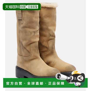 女士 1h可退 缪缪 Miu 皮毛内里绒面革及膝靴子女靴 香港直邮Miu