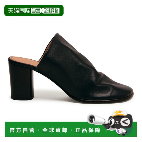 自营欧洲直邮LEMAIRE 女士深巧克力色羊皮方头高跟穆勒鞋