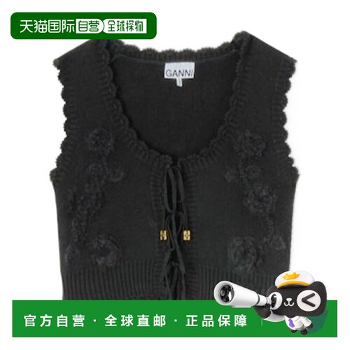 香港直邮GANNI 女士马甲 A1070043BLACK SS2026 黑色 钩编贴花马