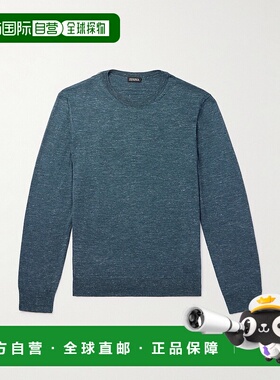 香港直邮zegna 杰尼亚 男士 深紫色丝质羊绒亚麻混纺毛衣 UFF91A9