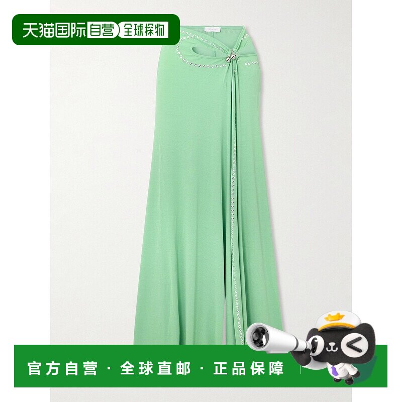 1h可退 香港直邮Rabanne 女士 铆钉褶皱剪口针织长款半身裙 25AJJ