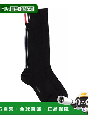 香港直邮Thom Browne 黑色嵌花条纹羊毛中筒袜 MAS037AY1020
