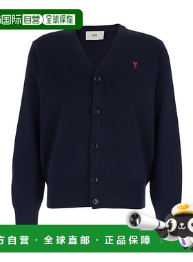 1h可退 香港直邮Ami Paris 男士 ADC on Front 蓝色V领刺绣羊毛混