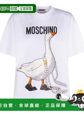 1h可退 香港直邮Moschino 莫斯奇诺 女士 白色棉质T恤 261E070305