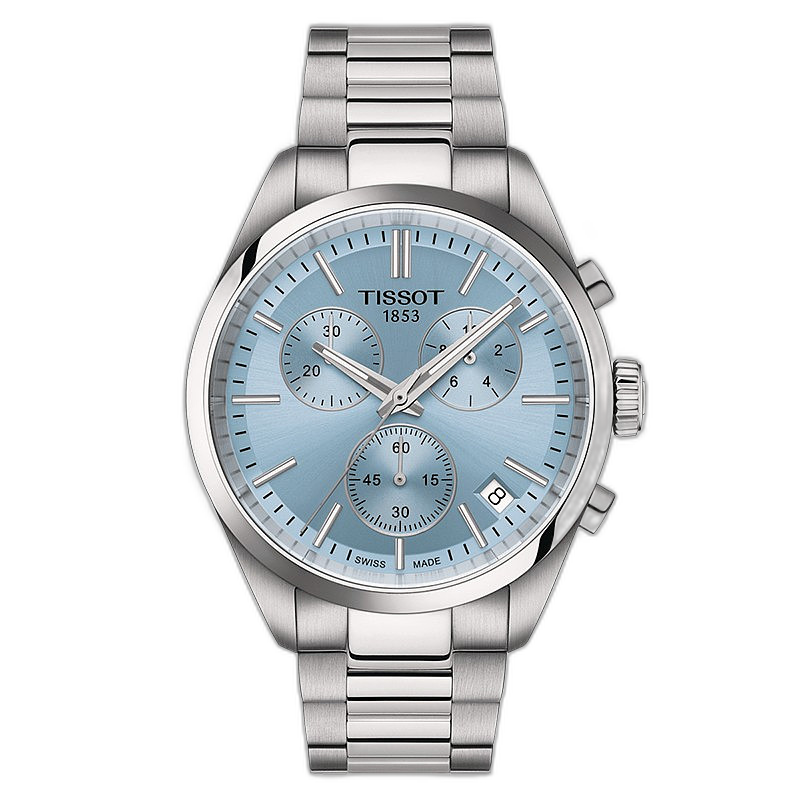 欧洲直邮TISSOT/天梭 男士银色精钢表带淡蓝表盘石英机芯腕表40mm