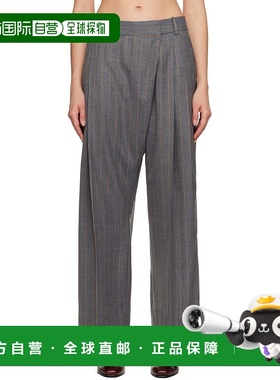 1h可退 香港直邮GANNI 甘尼 女士 灰色 Stripe Cross-Over 长裤 W