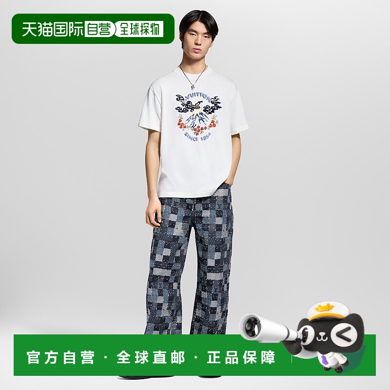 自营欧洲直邮LV路易威登 男士白色有机棉嵌花图案短袖T恤