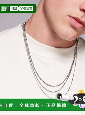 香港直邮ASOS 男士 设计防水不锈钢链条色调项链(三件套)(银色)