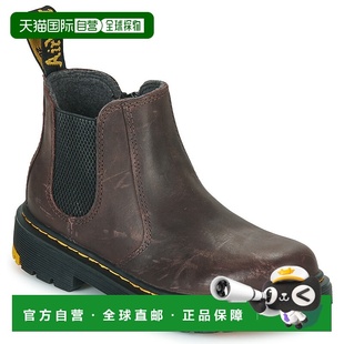百搭切尔西靴 儿童棕色皮革拉链平底短筒时尚 欧洲直邮dr. martens