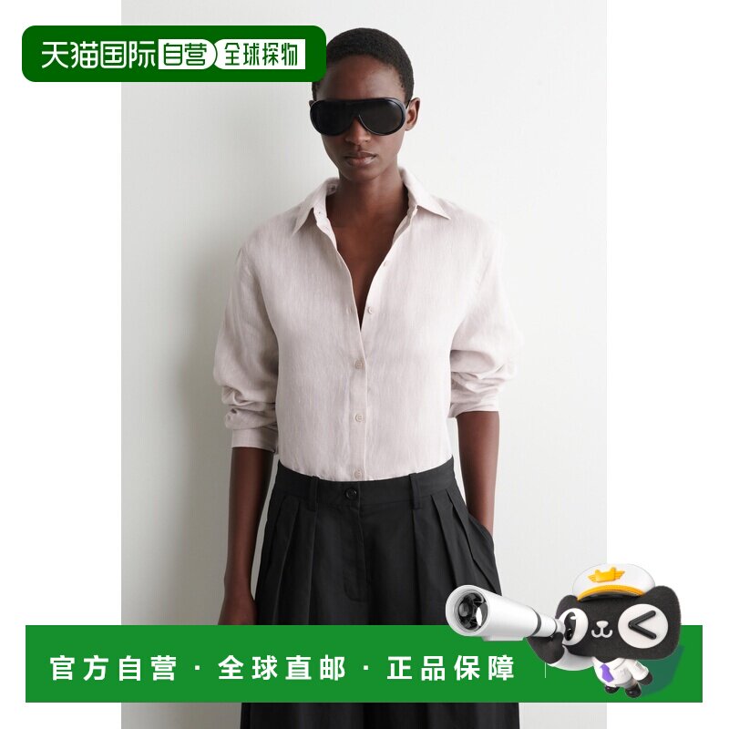 自营欧洲直邮COS 女士粉色亚麻纽扣领通勤衬衫麻衬衫图片