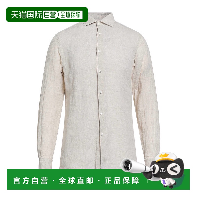 1h可退 香港直邮Zegna 杰尼亚 男士 亚麻衬衫 beige米色 舒适时尚