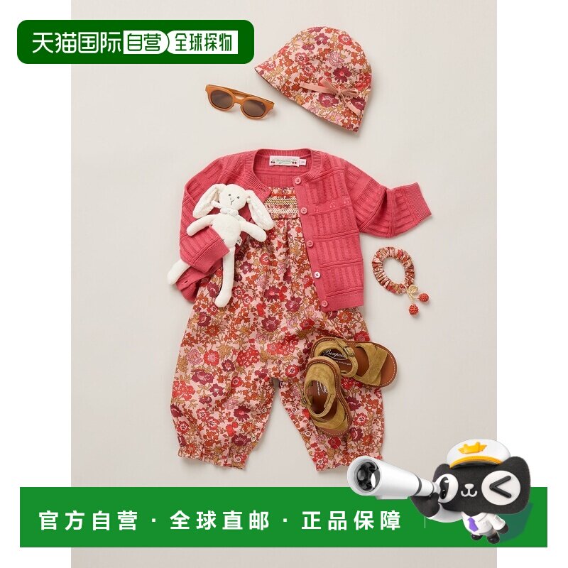 欧洲直邮Bonpoint小樱桃 婴儿粉色/红色/多色有机棉碎花背带裤
