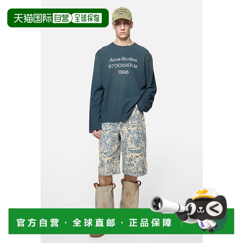 欧洲直邮ACNE（2025）徽标T恤 - 宽松版型印花长袖复古上衣男装
