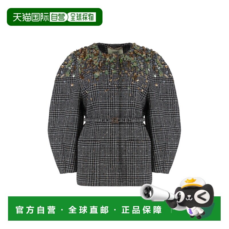 欧洲直邮FENDI 女士外套 FJ7647AYNCF1T6F SS2026 灰色 粗花呢夹