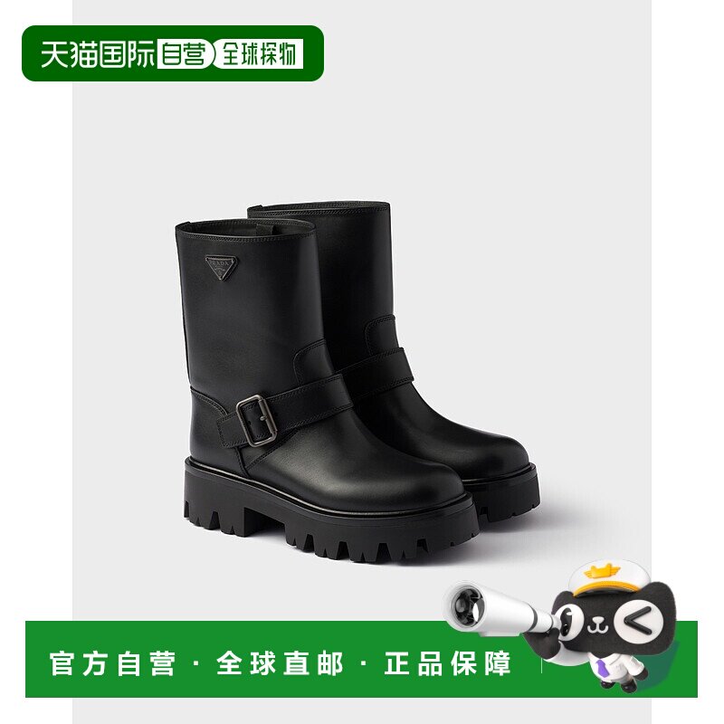 欧洲直邮PRADA (2025新品) 皮革厚底鞋中筒靴踝靴女靴普拉达
