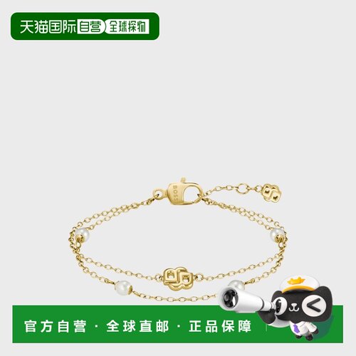 自营欧洲直邮HUGO BOSS雨果 Mirelle女士金色精钢多层珍珠monogra