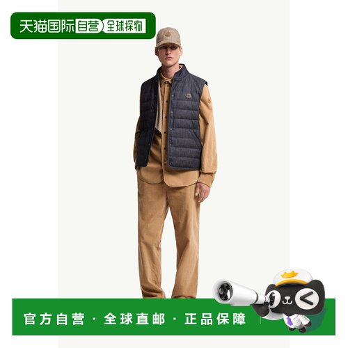 自营欧洲直邮Moncler盟可睐 Liorane男士深蓝色棉质牛仔无袖羽绒