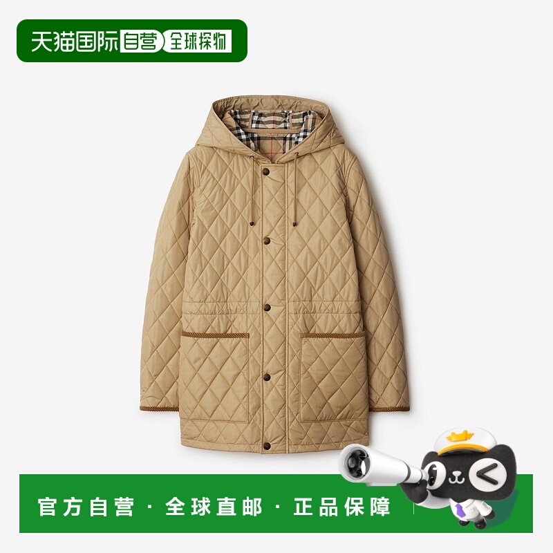 自营欧洲直邮Burberry博柏利 女士亚麻色聚酰胺马术骑士徽标大衣