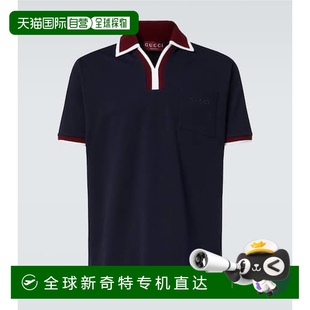 香港直邮Gucci 男士 1h可退 古驰 舒 棉质凸纹布Polo衫 blue蓝色