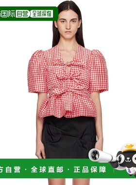 1h可退 香港直邮GANNI 甘尼 女士 红色 Crinkled Check Taffeta