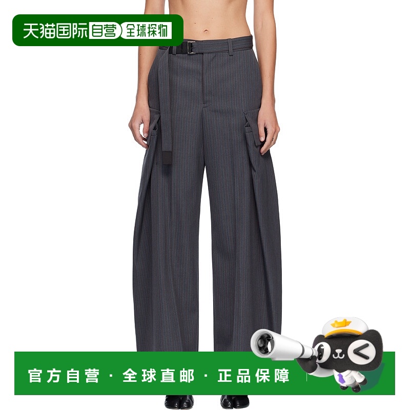 香港直邮Sacai 女士 灰色 Stripe Doeskin 长裤 2508118