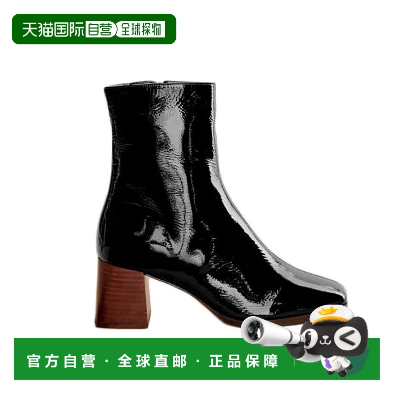自营欧洲直邮Sezane 23新款 女士黑色亮漆牛皮带拉链高跟及踝靴6c