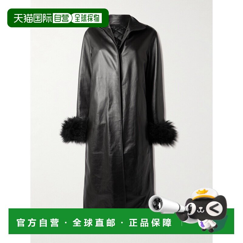 1h可退 美国直邮alaia 女士 皮毛饰边皮革大衣 AA9M1125C228C