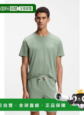自营欧洲直邮Hugo Boss 男士灰绿色棉logo标识短袖T恤