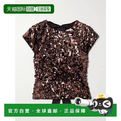 香港直邮GANNI 甘尼 女士 蝴蝶结绸缎边珠片装饰天鹅绒衫 A104010