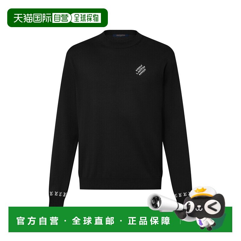 自营1h可退 欧洲直邮LV路易威登 男士黑色棉logo签名长袖T恤