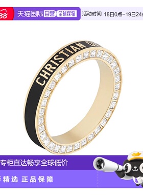 自营 欧洲直邮DIOR/迪奥 女士金黑混色饰面金属嵌白色水晶戒指